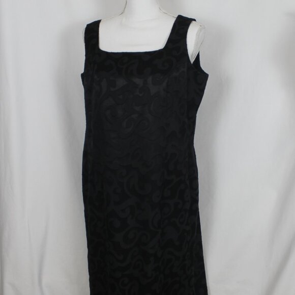 LORI WEIDNER Black Formal Dress Woman Size 14 Petite Maxi Length Sheath Boa Vtg. - Picture 9 of 12